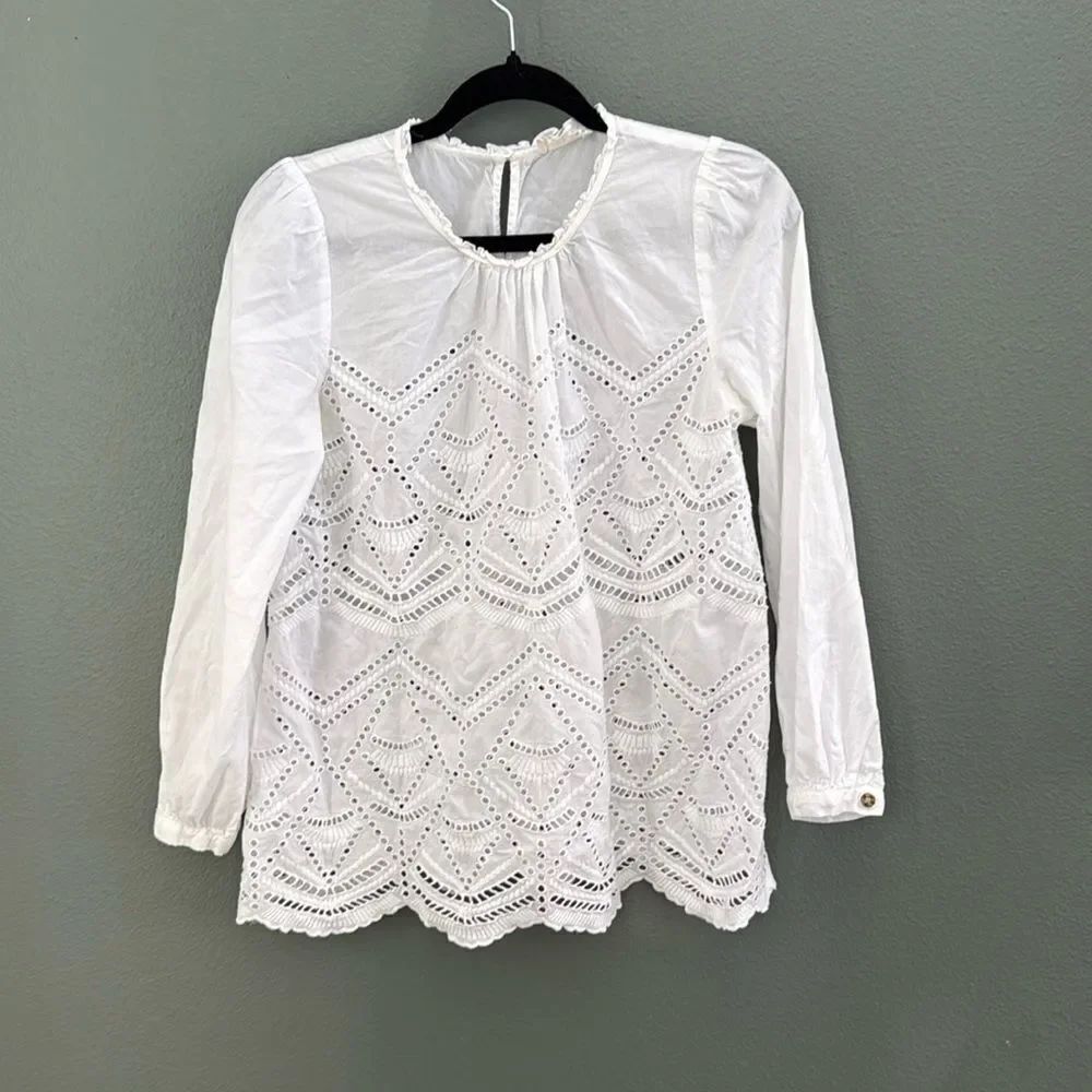 Anthropologie The Korner Eyelet Blouse Womens Sz S White